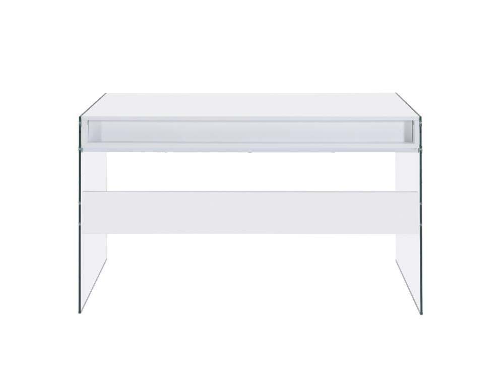 Bureau Dobrev à 2 tiroirs, blanc brillant et transparent