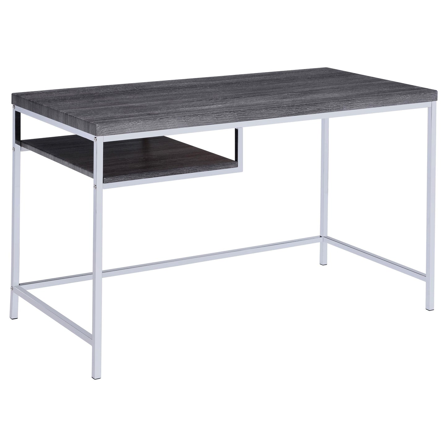 Bureau rectangulaire Kravitz gris patiné et chrome