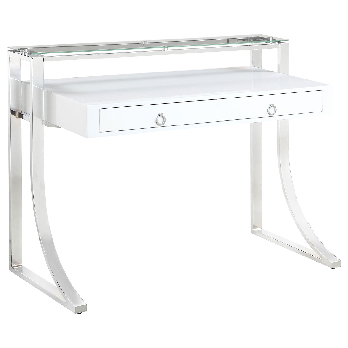 Bureau Gemma à 2 tiroirs, blanc brillant et chrome