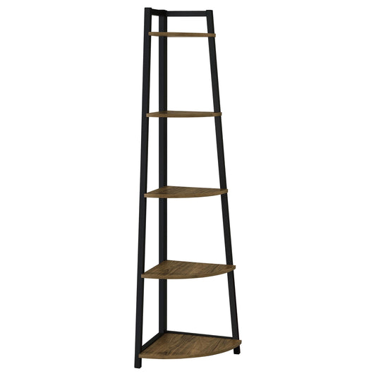 Bibliothèque d'angle à 5 niveaux Jacksonville en noyer vieilli