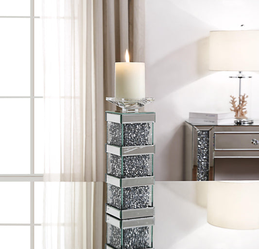 Bougeoir Noralie avec effet miroir et faux diamants