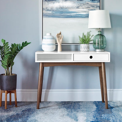 Bureau Bradenton à 1 tiroir, blanc et noyer