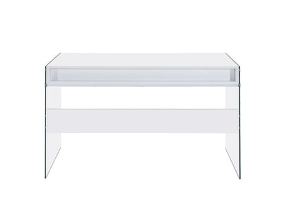 Bureau Dobrev à 2 tiroirs, blanc brillant et transparent