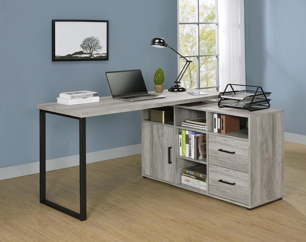 Bureau en L Hertford avec rangement en bois flotté gris