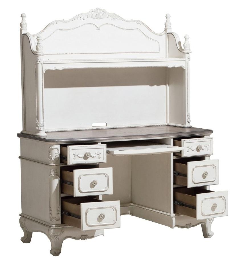 Bureau Cendrillon en blanc antique avec touches grises 1386NW-11