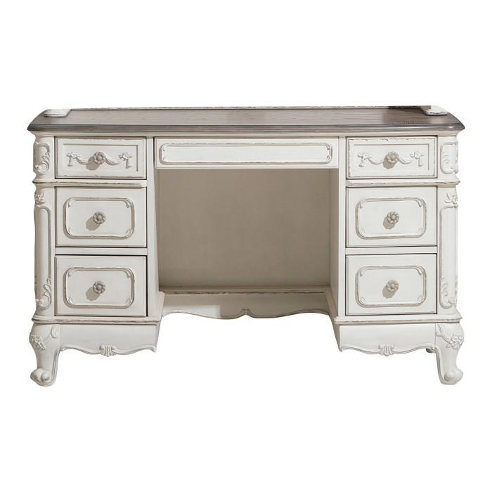 Bureau Cendrillon en blanc antique avec touches grises 1386NW-11
