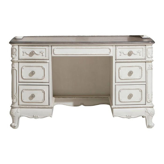 Bureau Cendrillon en blanc antique avec touches grises 1386NW-11