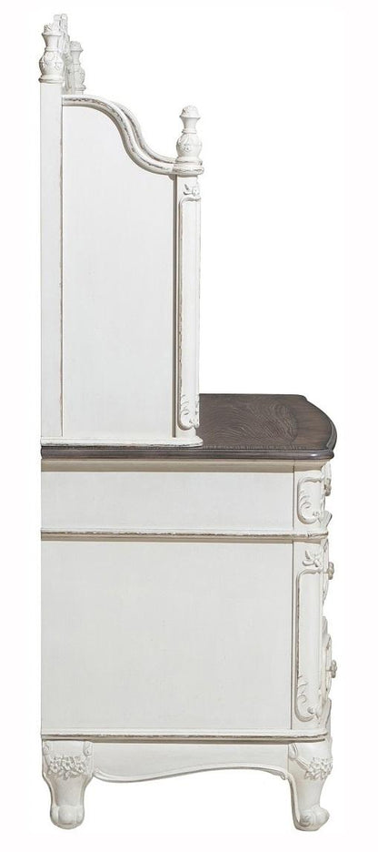 Bureau Cendrillon en blanc antique avec touches grises 1386NW-11